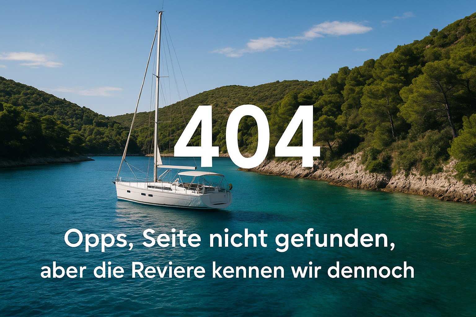 404 Fehlerseite - Segelboot in türkisblauer Bucht